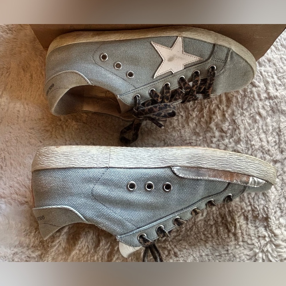 Golden Goose Superstar Denim/silver/peach with leopard laces. Size 39 - Picture 3 of 11